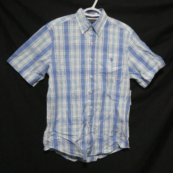 U.S. Polo Assn. Other - U.S. POLO ASSN. | medium | Plaid Button-Up Blue and White Short Sleeve Shirt